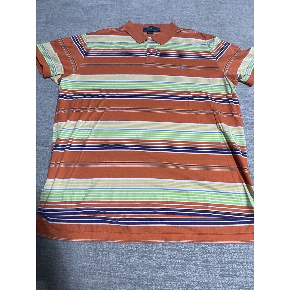 Polo By Ralph Lauren Polo Shirt Men’s Xtra Large Orange Stripes Collard Cotton